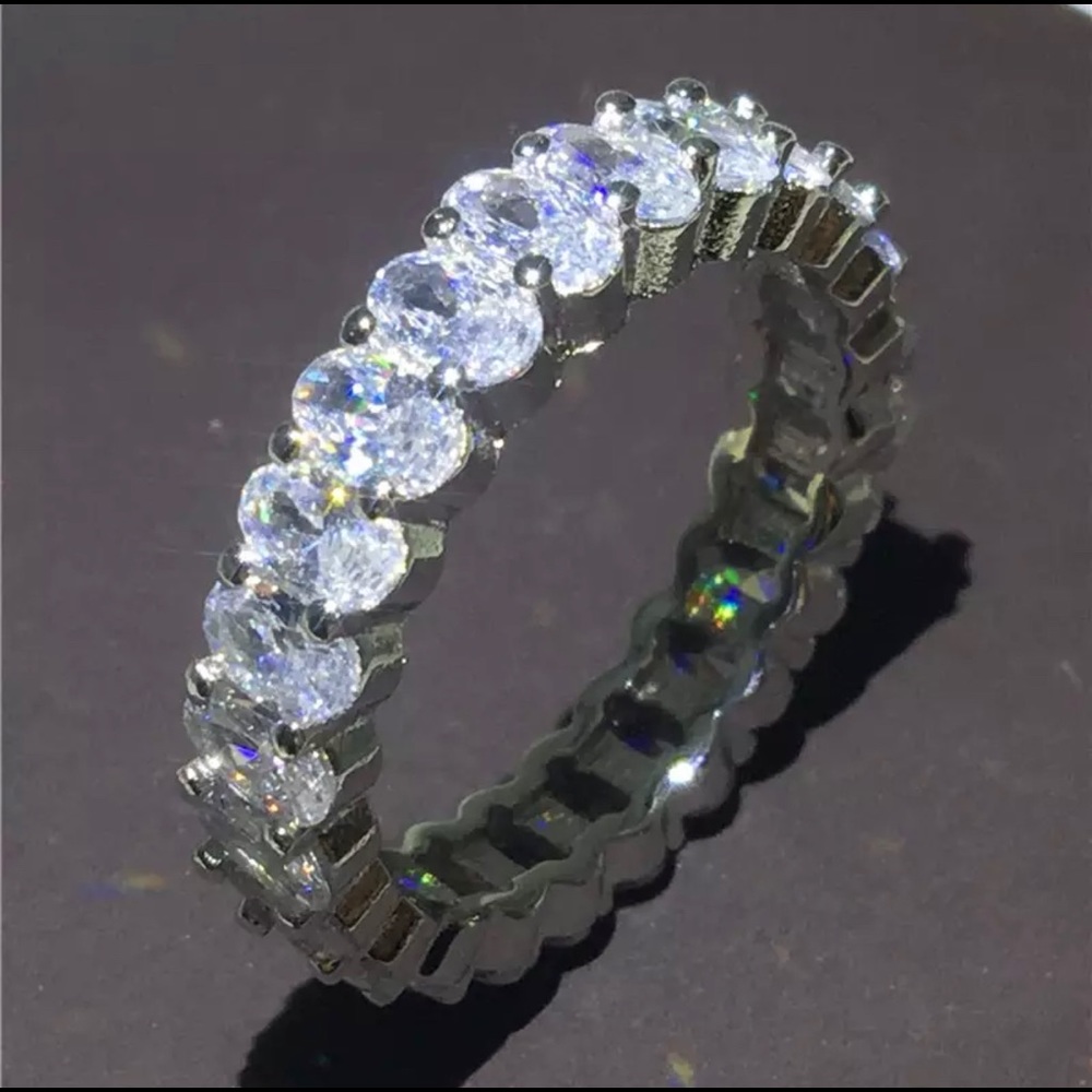 925 Sterling Silver Oval Cut Pave Eternity Band